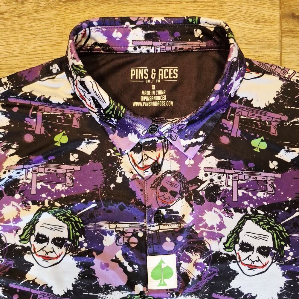 Pins and Aces Polo Shirt Men's XL Joker AOP Performance Stretch Loud Golf Tennis - Picture 4 of 4